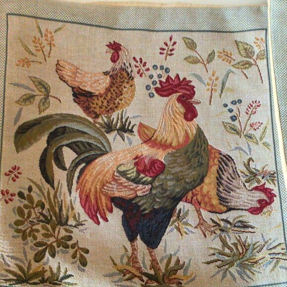 Vintage Jules Pansu Tapestry Pillow Covers Rooster Chicken Design (Set of 2) - Picture 8 of 13